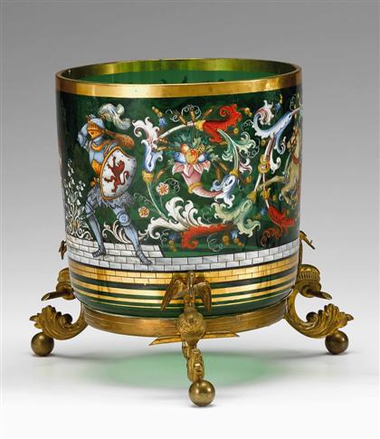 Bohemian enameled glass cachepot