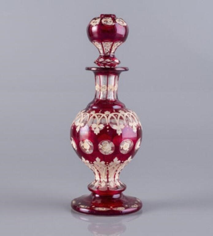BOHEMIAN ENAMELED RUBY GLASS