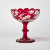 BOHEMIAN ENGRAVED FOOTED BOWLA