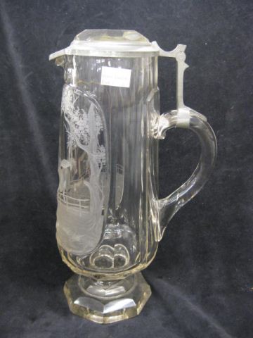 Bohemian Etched & Cut Glass Tankard