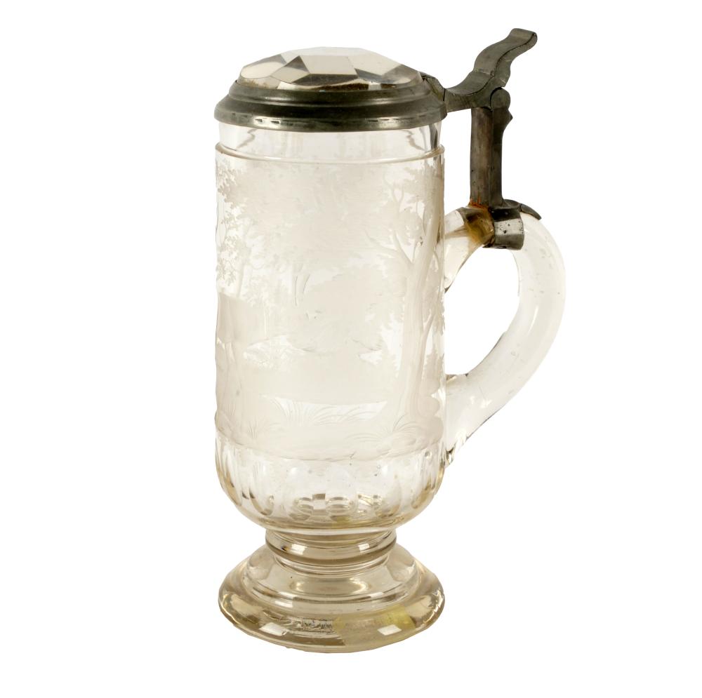 BOHEMIAN ETCHED GLASS TANKARDwith