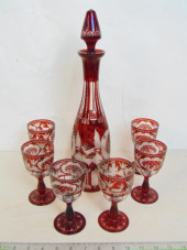 BOHEMIAN GLASS DECANTER WITH 6