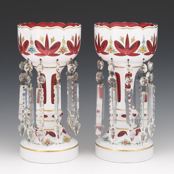 BOHEMIAN GLASS, PAIR OF LUSTRES,