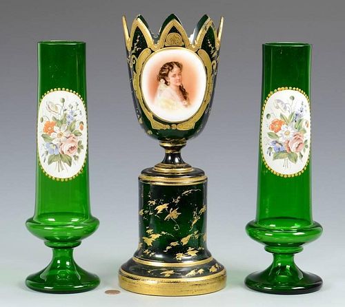 BOHEMIAN GLASS PORTRAIT COMPOTE &