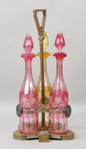 BOHEMIAN GLASS TRIPLE CRUET SE