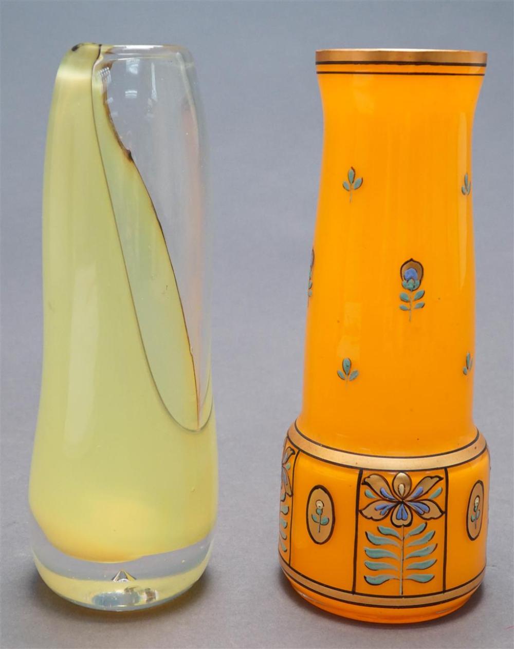 BOHEMIAN ORANGE GLASS VASE AND A