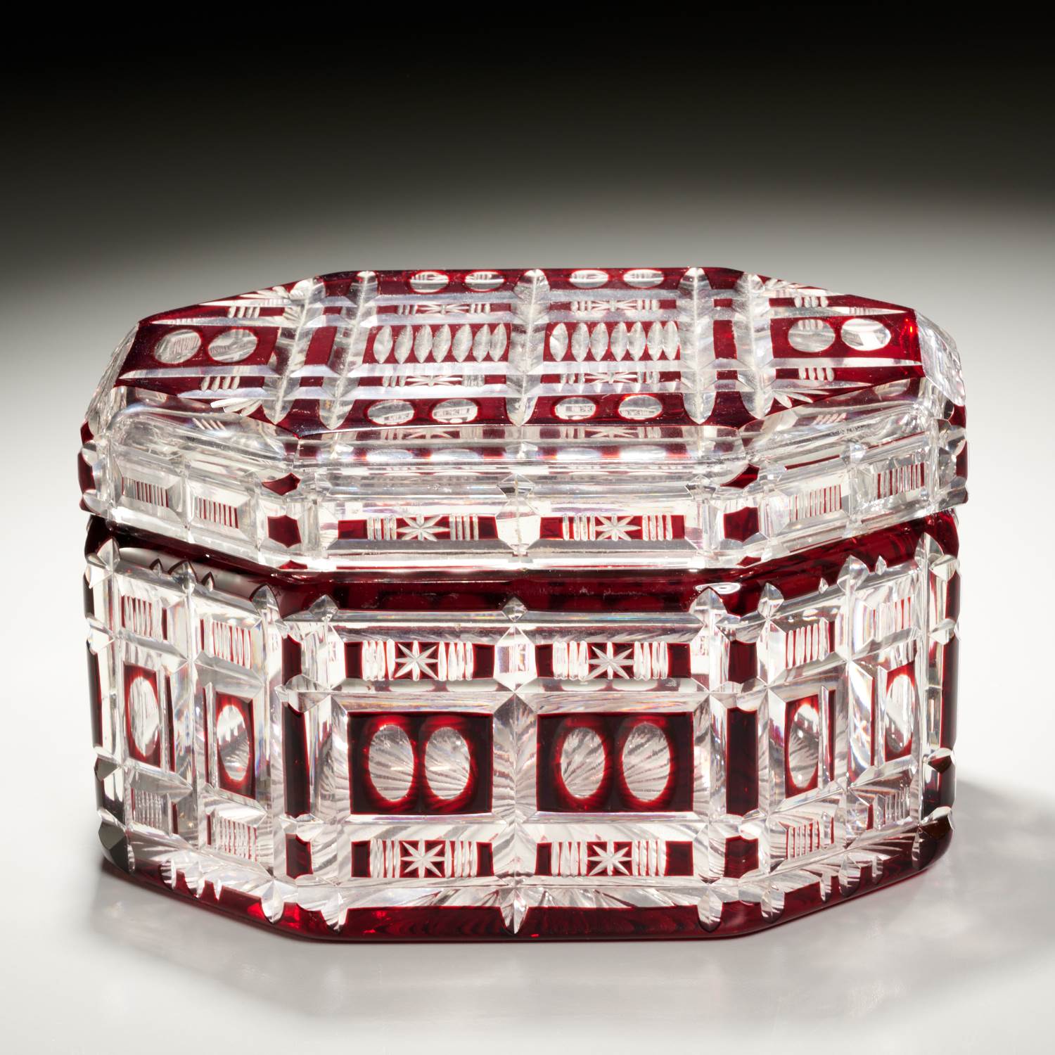 BOHEMIAN RUBY CUT TO CLEAR GLASS