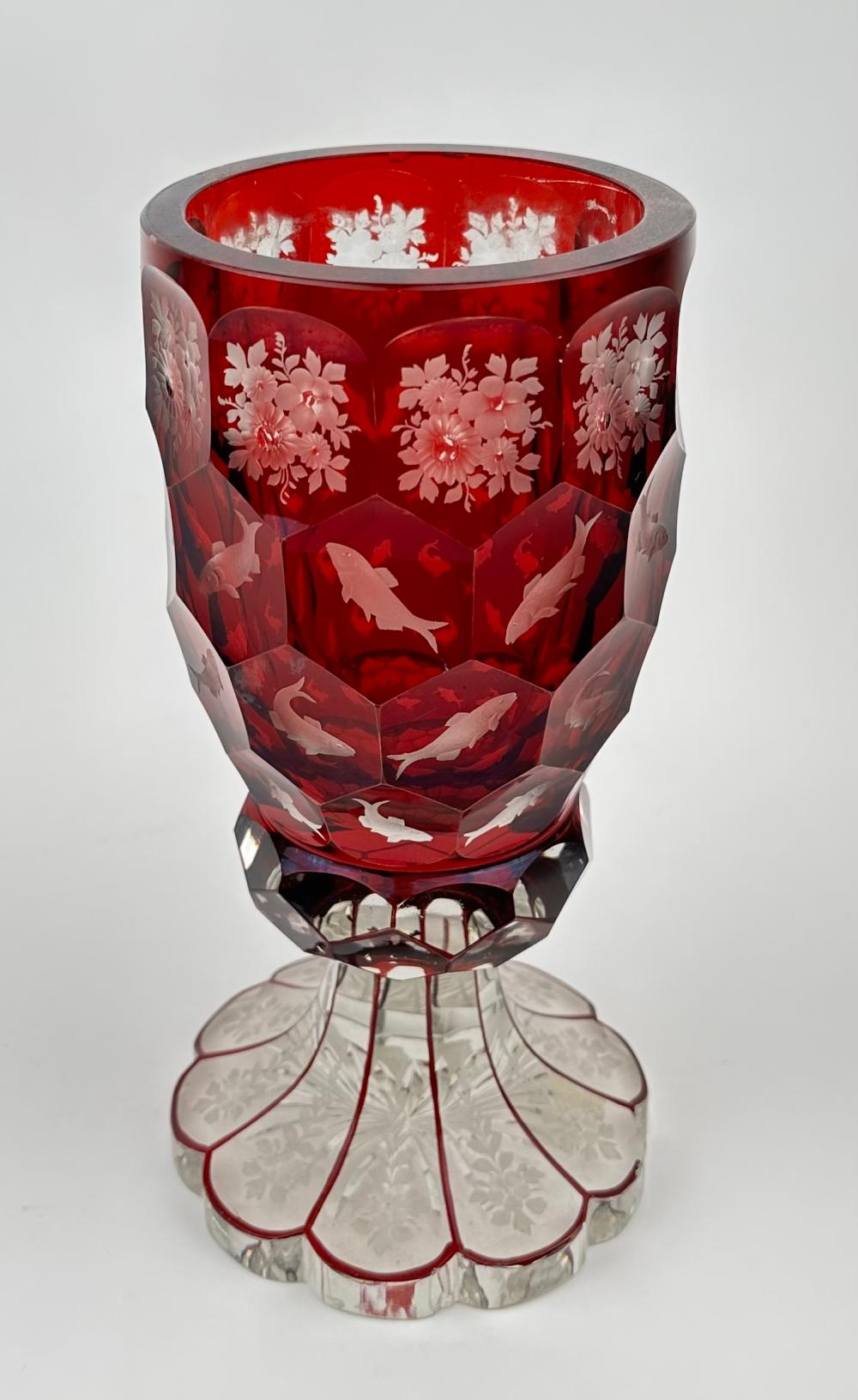 BOHEMIAN RUBY CUT TO CLEAR GLASS
