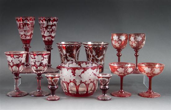Bohemian ruby etched-to-clear glass