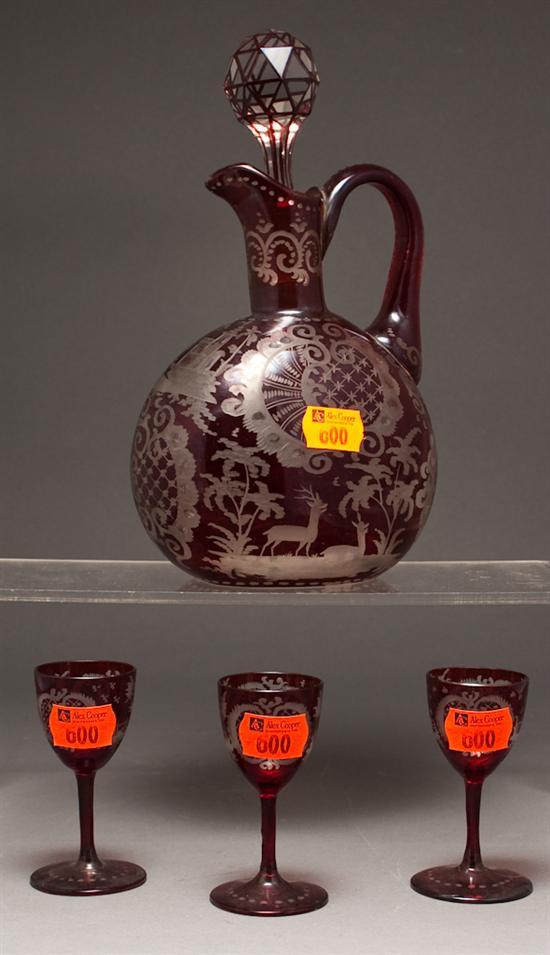Bohemian ruby etched-to-clear glass