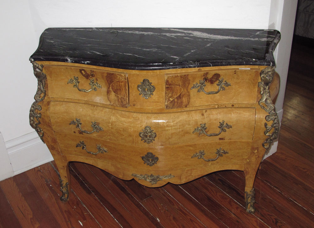 BOMBE MARBLE TOP COMMODE WITH