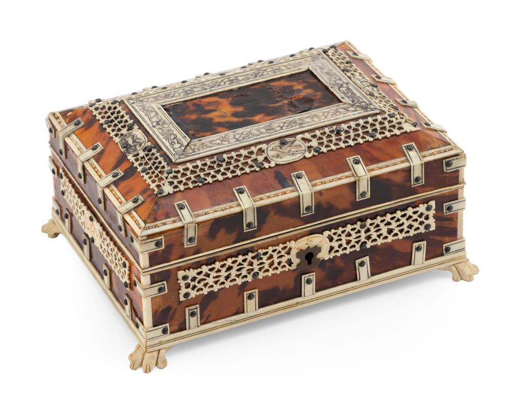BONE AND SHELL SEWING BOX 19TH