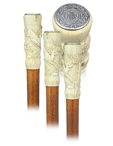 BONE AND SILVER HUNTING CANECa.