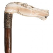 BONE CARVED HORSE WALKING STIC