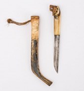 BONE HANDLED KNIFE & SHEATH, L