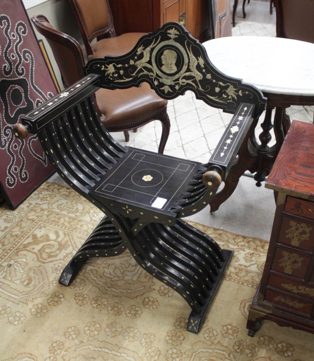 BONE INLAID SAVONAROLA ARMCHAIRBONE