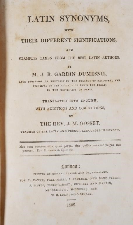 BOOK: LATIN SYNONYMS, NUMESNIL,