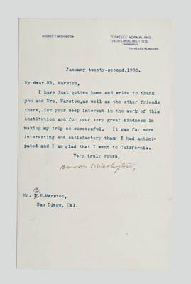 Booker T. Washington signed letter,