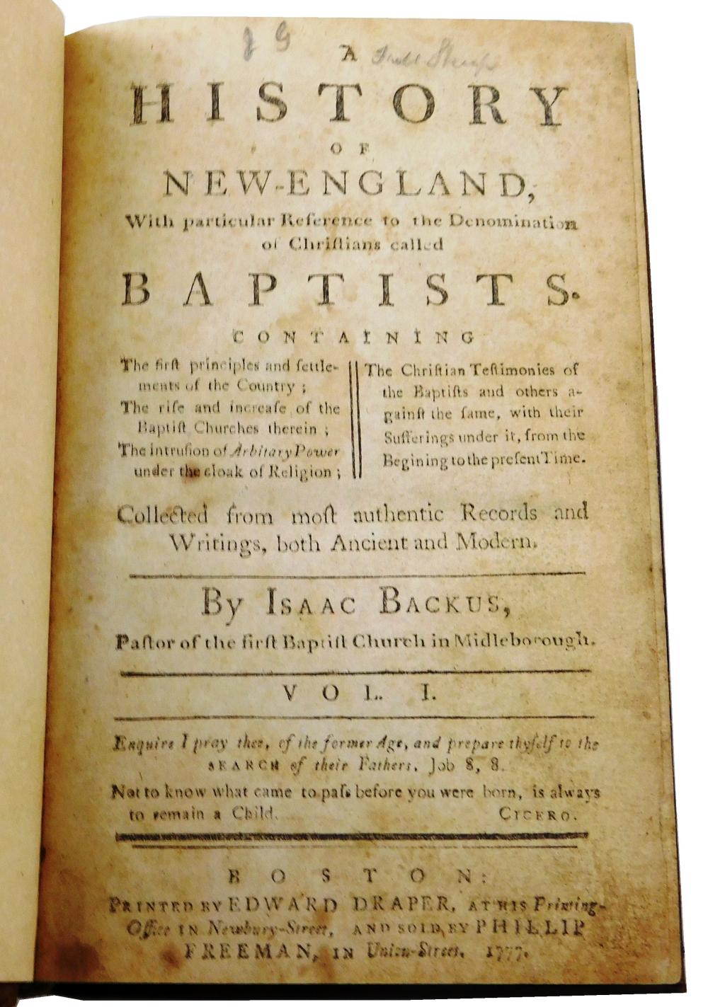 BOOKS: BACKUS, ISAAC - ONE VOLUME