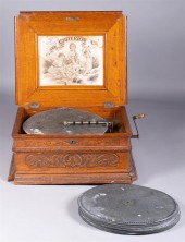 BORNAND WOOD MUSIC BOX AND DIS