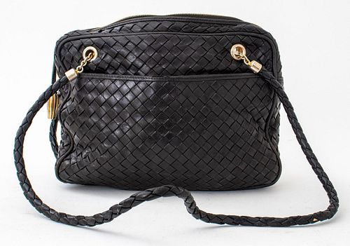BOTTEGA VENETA BLACK WOVEN SHOULDER