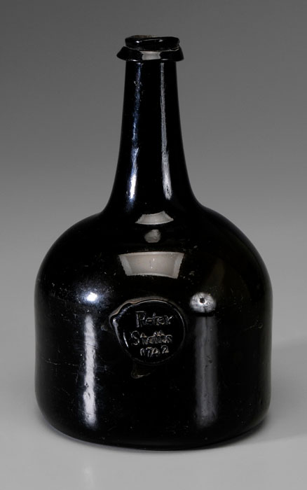 Bottle Dated 1742 dark olive glass,
