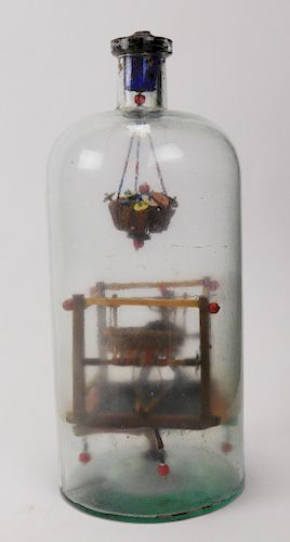 BOTTLE WHIMSEY WITH WEAVER AND LOOM