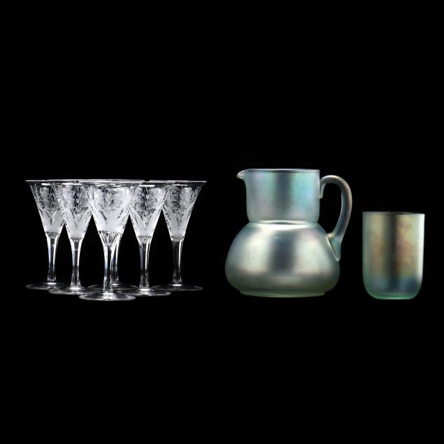 BOUDOIR ART GLASS PITCHER AND