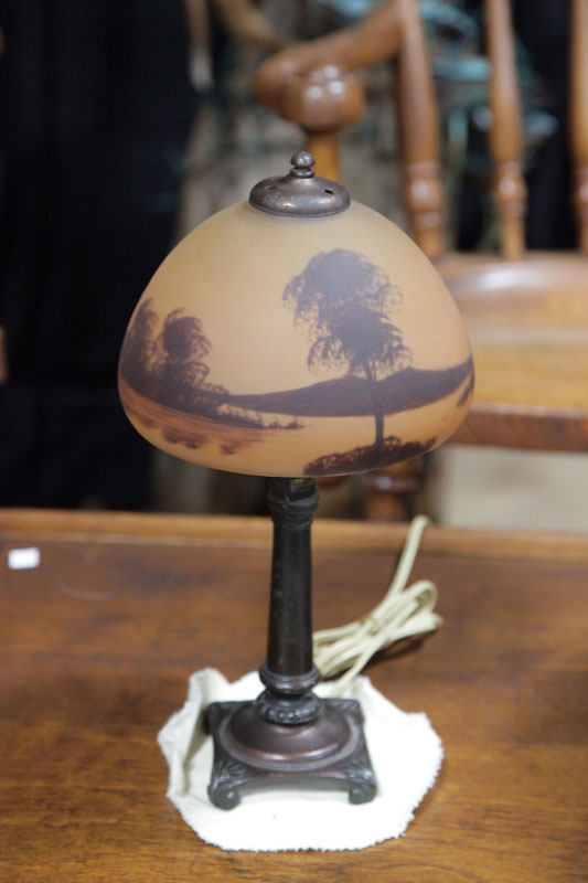 BOUDOIR LAMP. Bronze base with