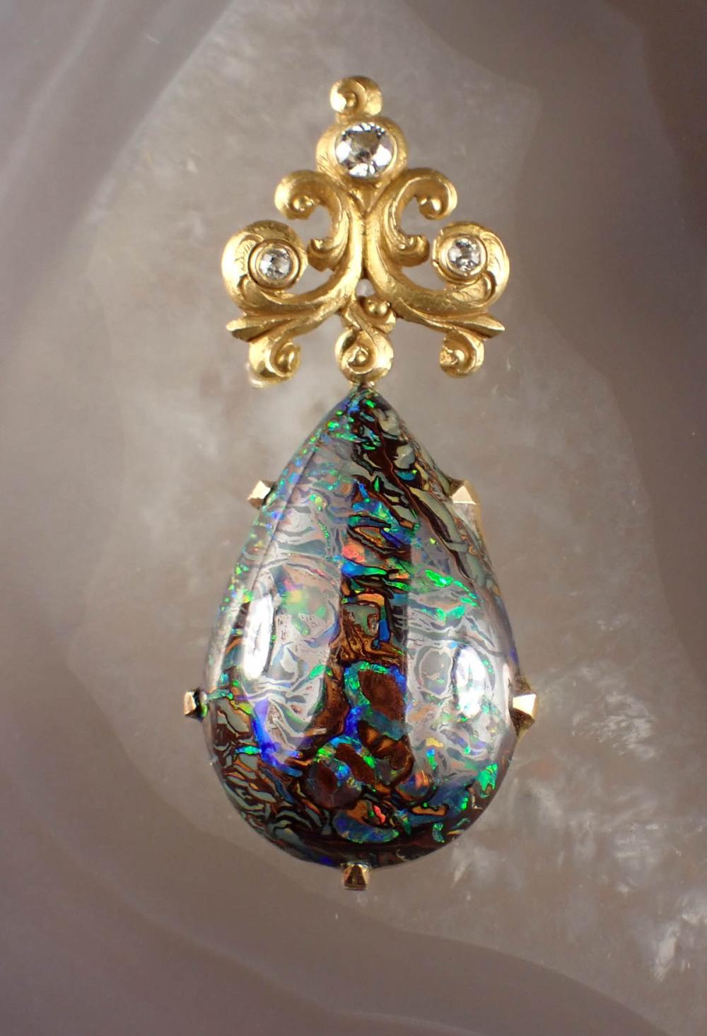 BOULDER OPAL, DIAMOND AND GOLD