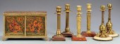BOULE & BRASS BOX W/ 3 PR CAND