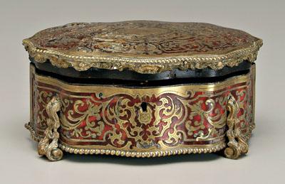 Boulle jewelry box, brass inlaid