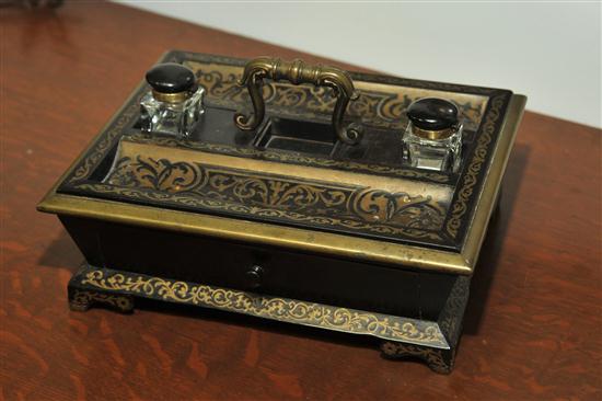 BOULLE STYLE BRASS INLAID STANDISH.