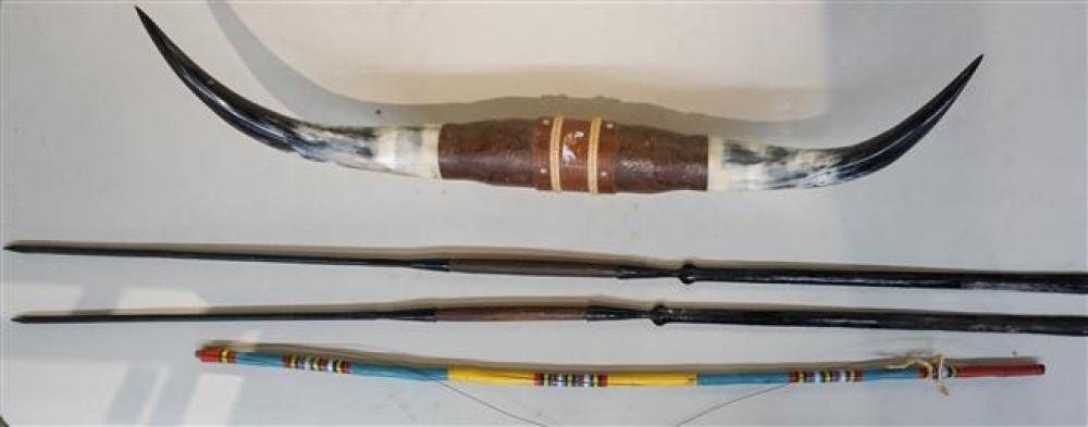 BOW, TWO MASAI LION SPEARS