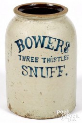 BOWERS SNUFF STONEWARE ADVERTI