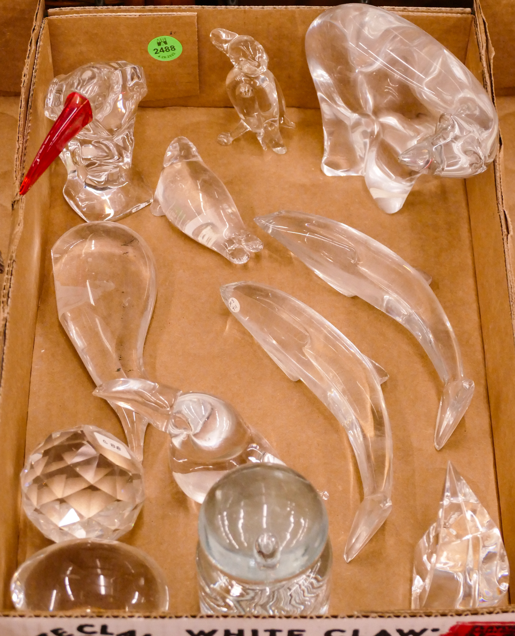 Box 12pc Crystal Animal Figures Etc