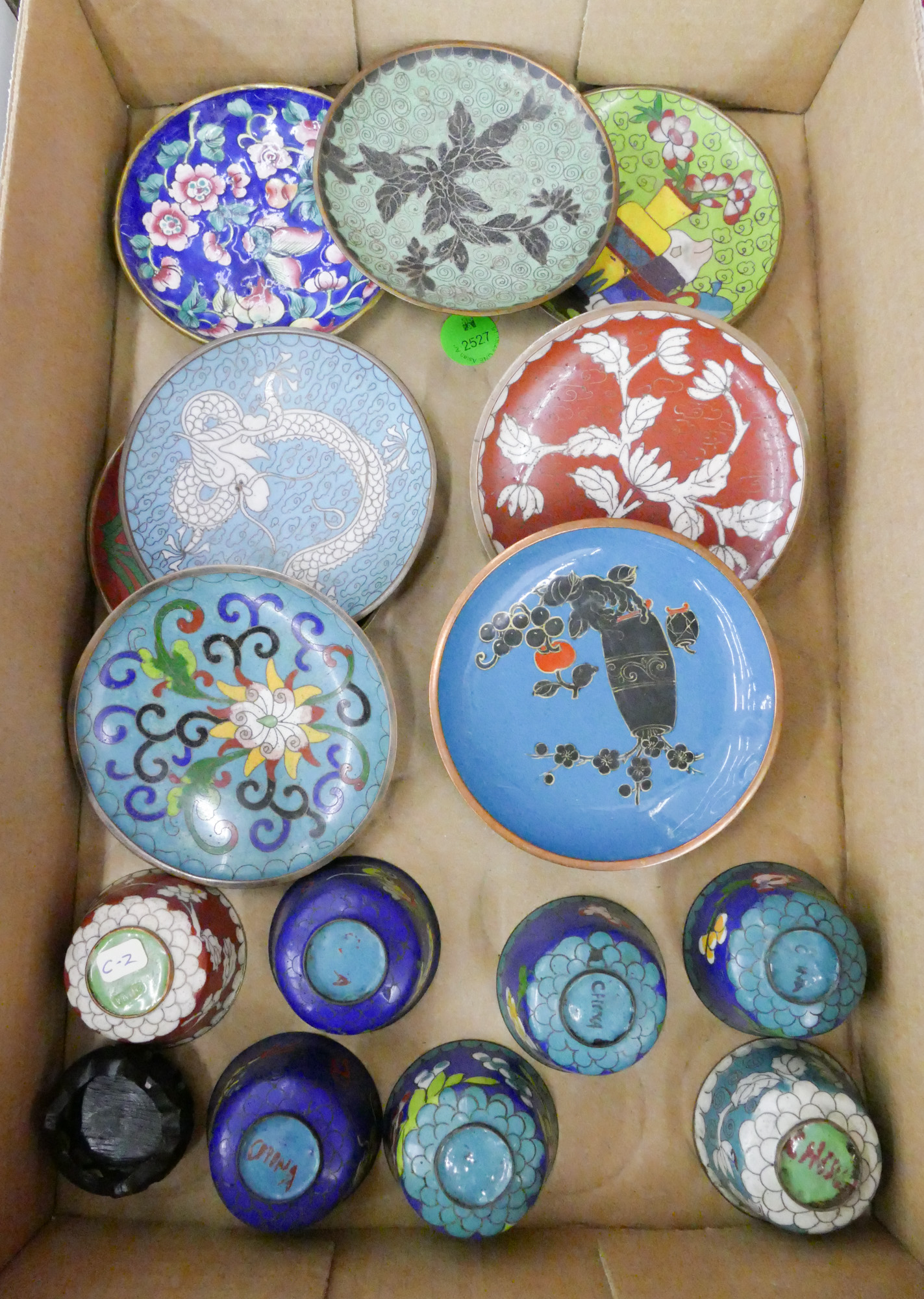 Box 15pc Old Chinese Cloisonne Cups