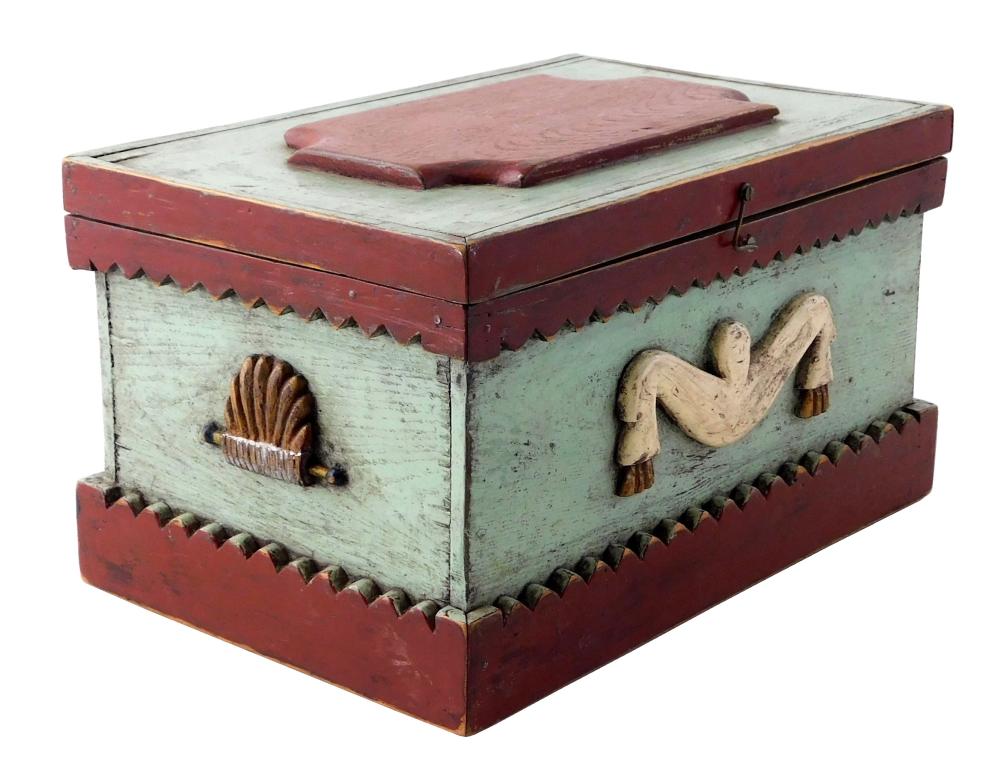 BOX, 19TH C., APPLIED CARVINGS