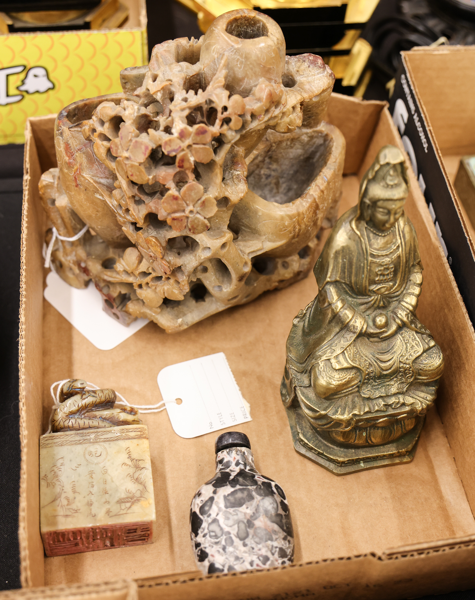 Box 4pc Old Chinese Soapstone