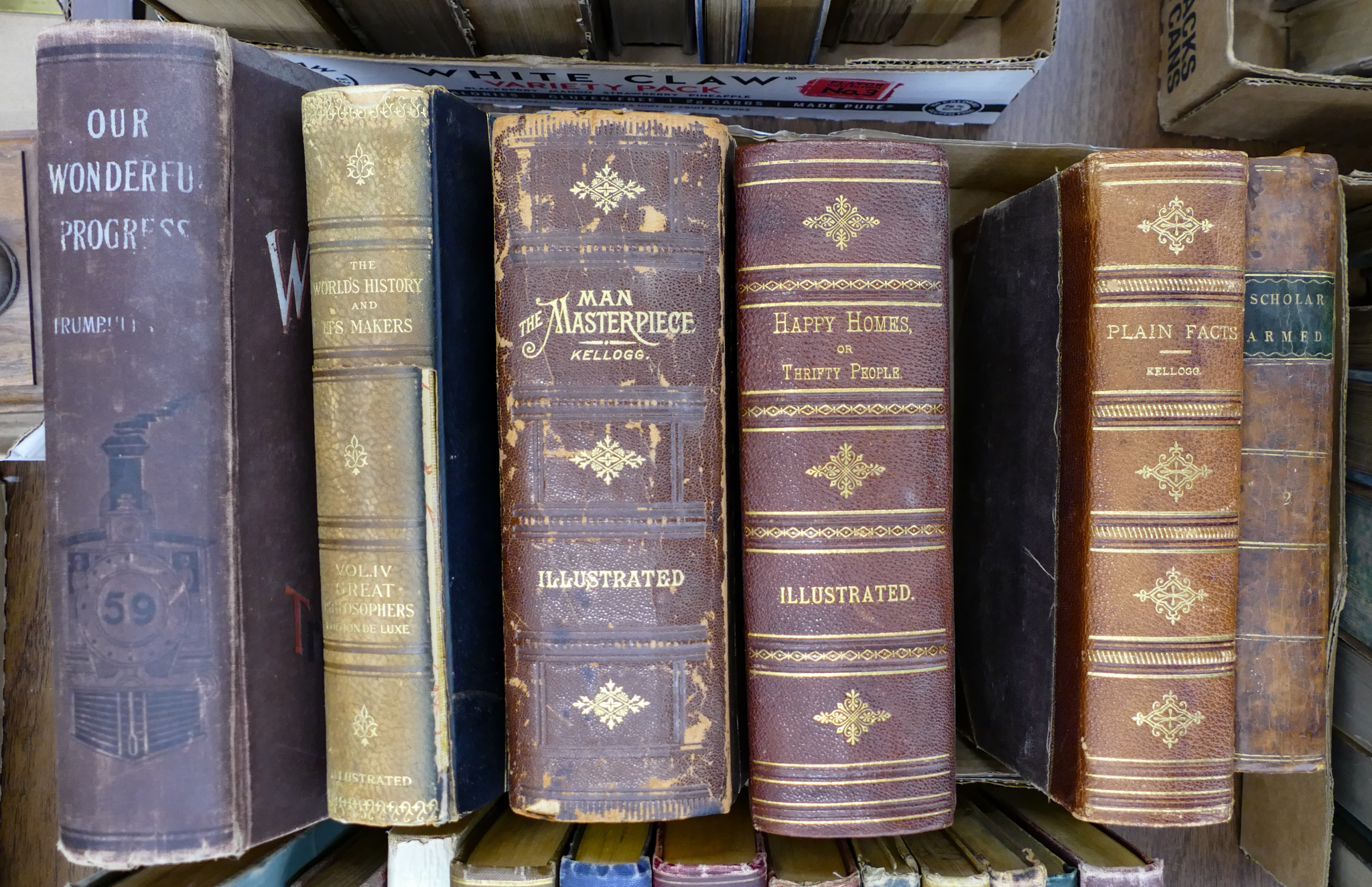 Box 6pc Antique Leather Bound Books