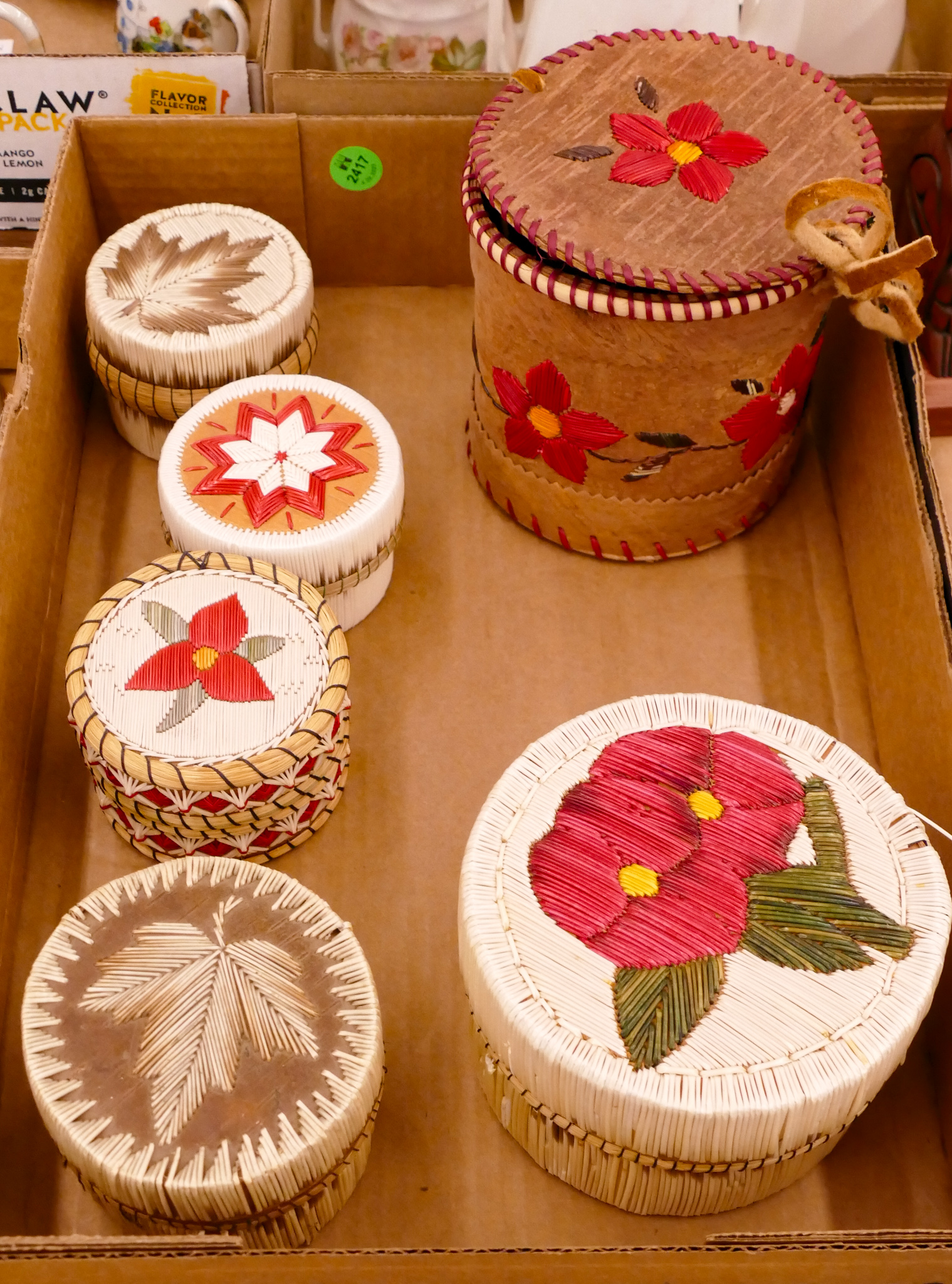 Box 6pc Porcupine Quill Indian