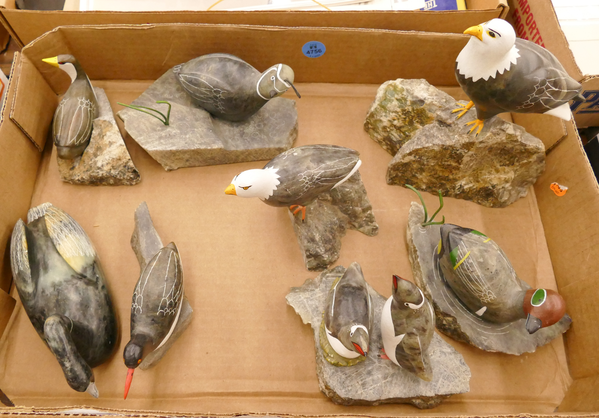 Box 8pc Painted Soapstone Bird