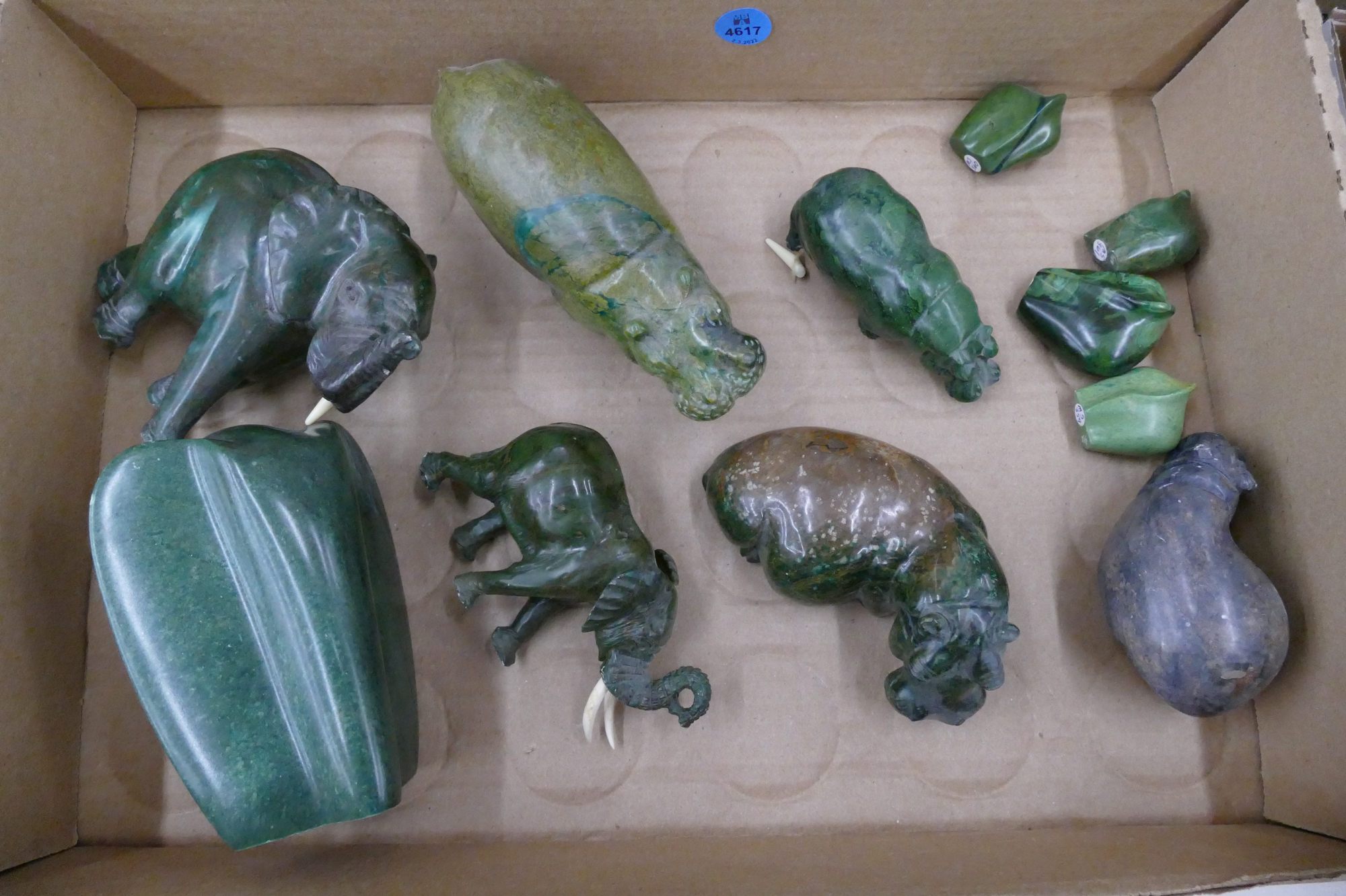 Box African Carved Green Stone
