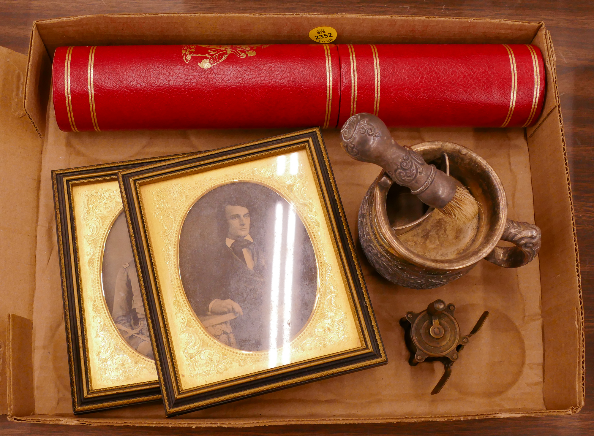 Box Antique Photos and Mustache Cup