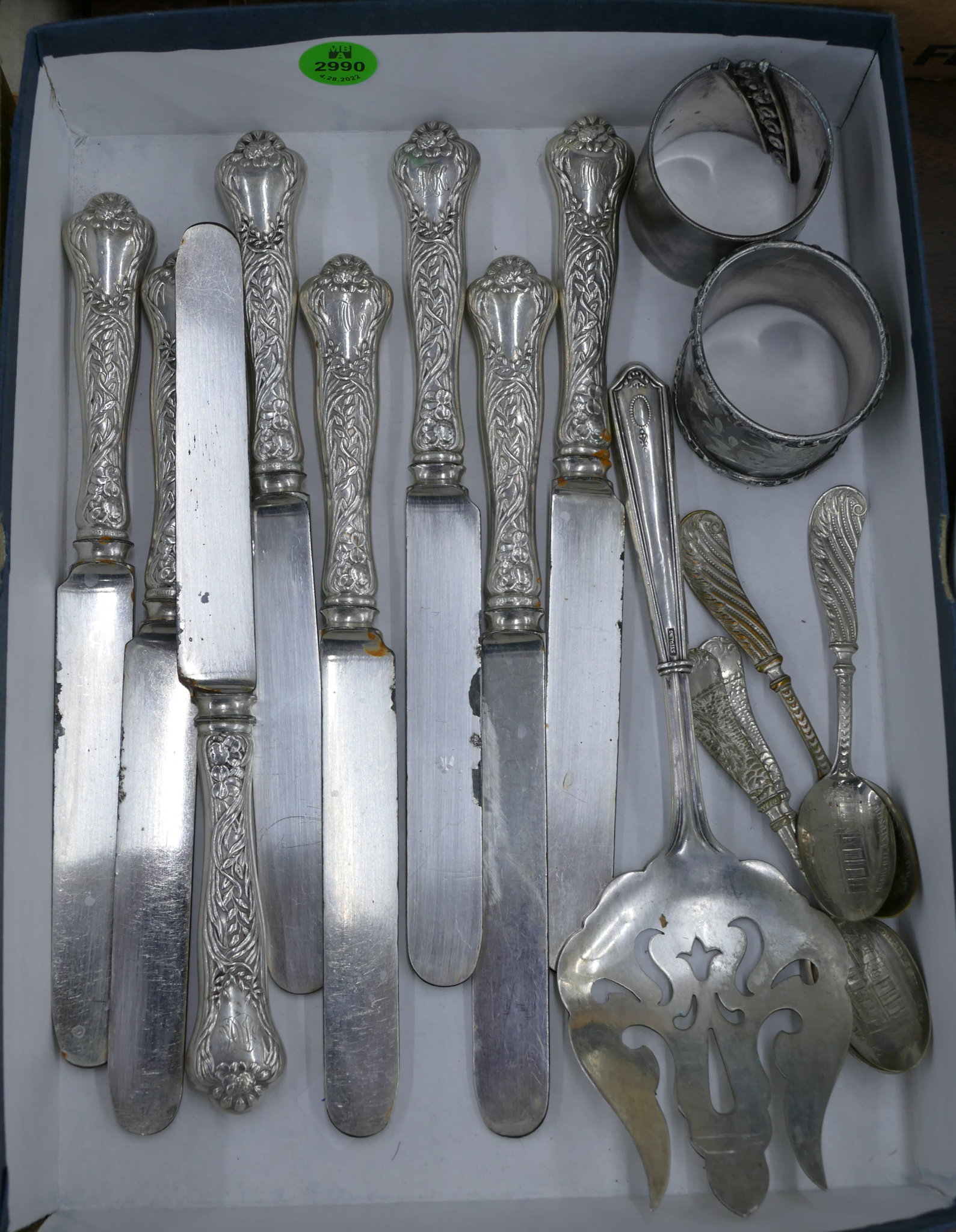 Box Antique Silverplated Knives Etc