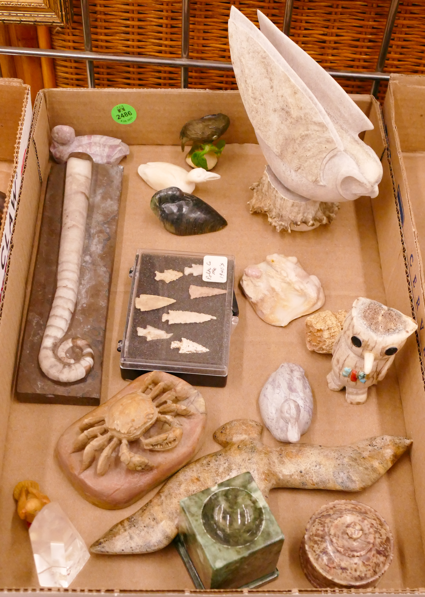 Box Carved Antler Owl Figure Etc