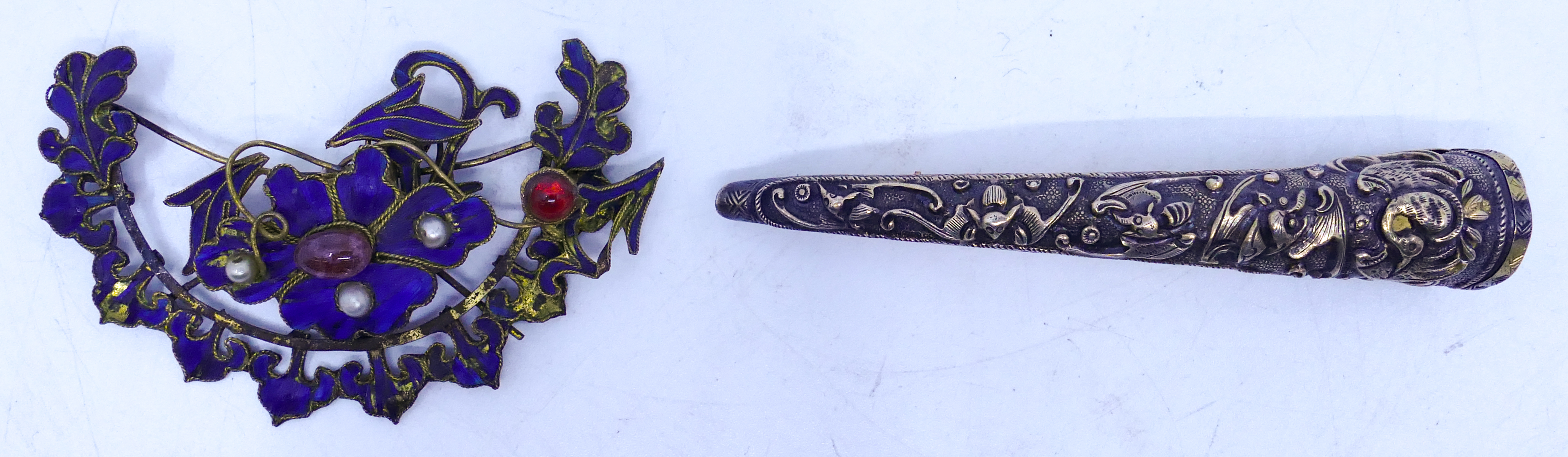 Box Chinese Silver Nail Brooch etc.