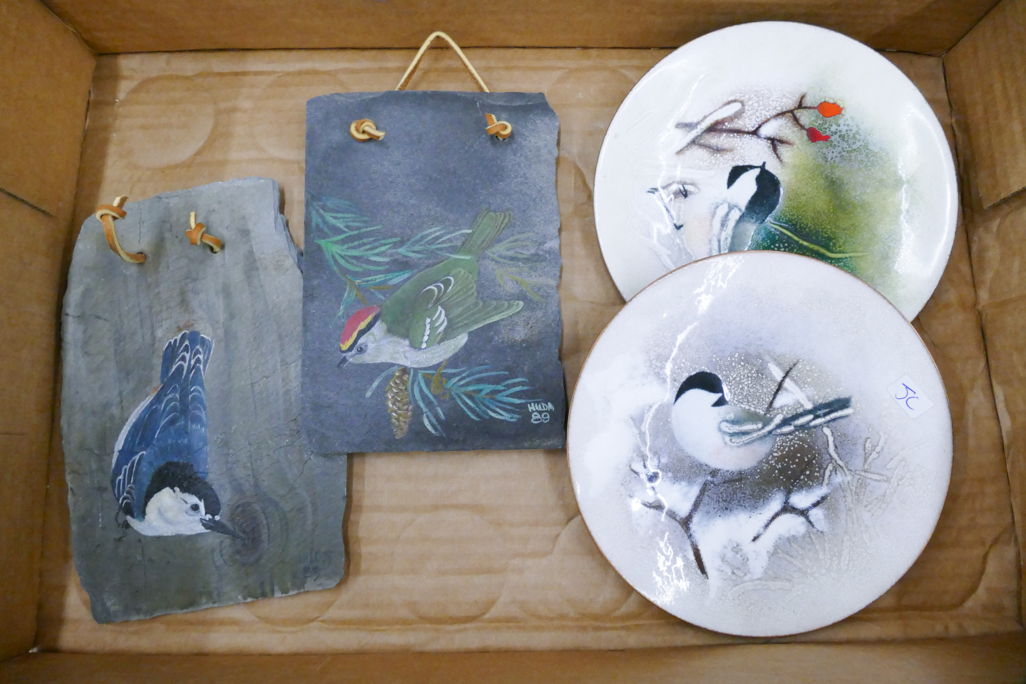 Box Enameled Bird Dishes Etc