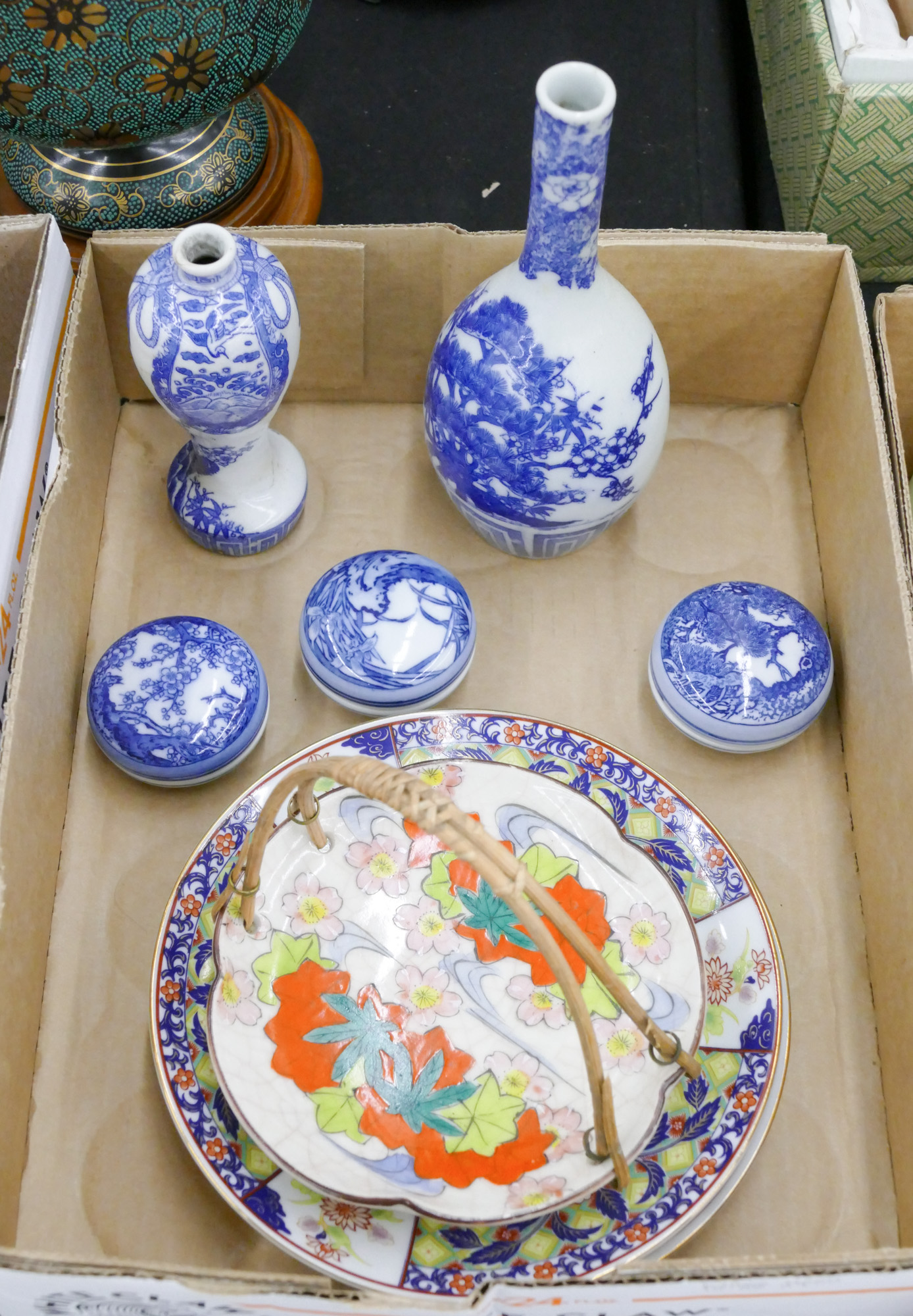 Box Japanese B&W Bud Vases etc.