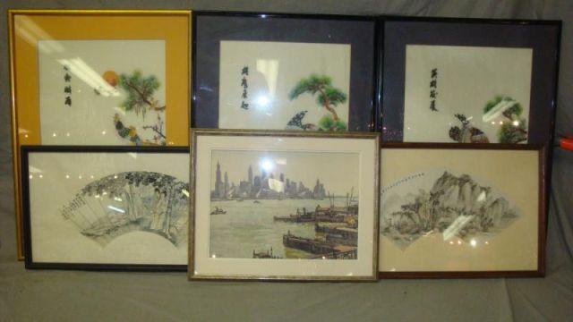 Box Lot of 6 Pieces of Framed Asian